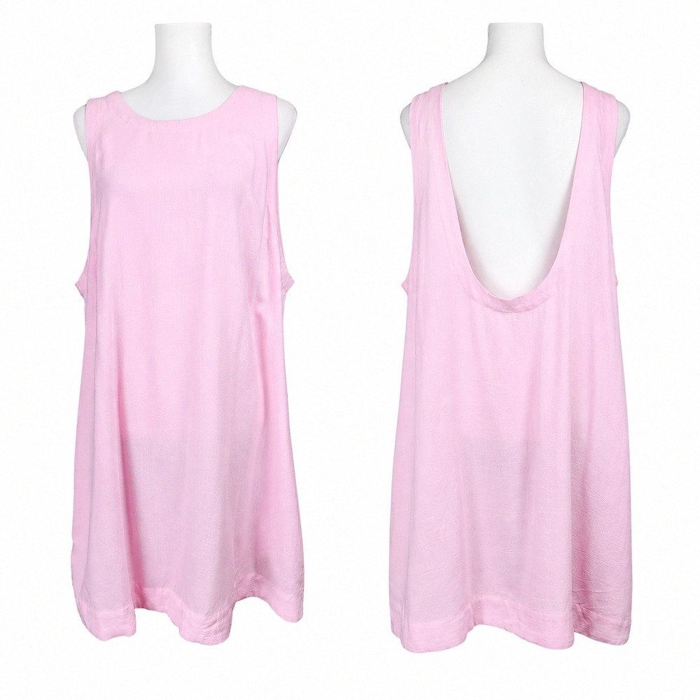 UEU Linen Blend Tank Dress Womens XL Pink Pockets Scoop Back Casual Beach Resort